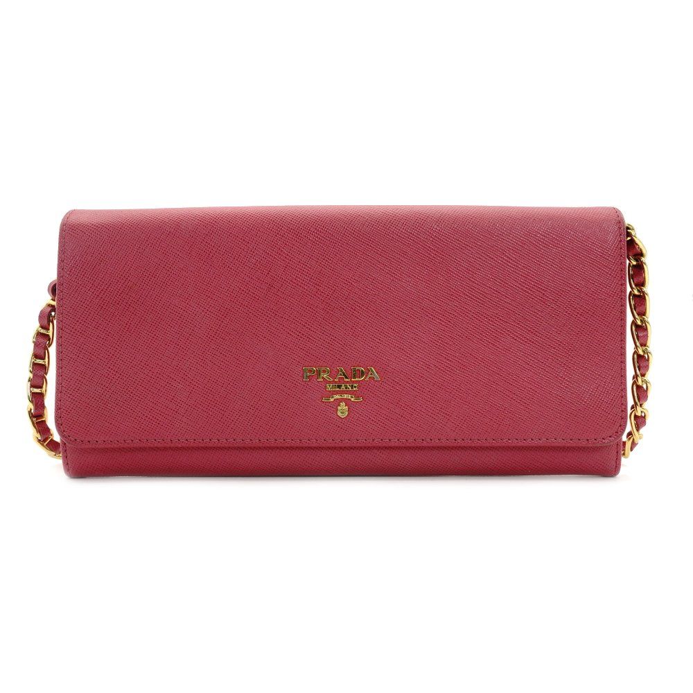プラダ PRADA サフィアーノ レザー チェーン ウォレット ピンク ゴールド金具 ショルダーバッグ 7-9-406