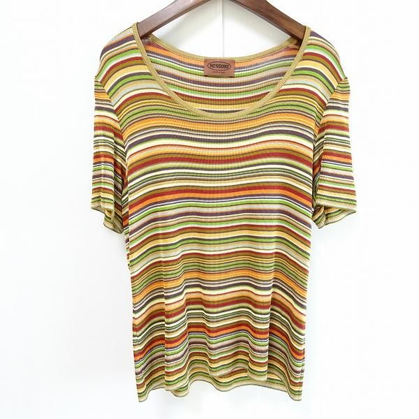 【MISSONI/ミッソーニ】半袖カットソー ボーダー　イタリア製　マルチカラー snc ミッソーニ MISSONI ニット セーター オレンジ系 マルチ