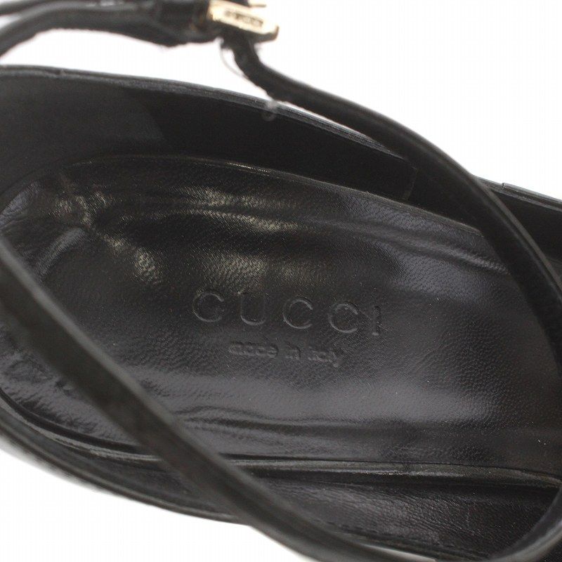 Gucci 黒 エナメル Tストラップ サンダル 36 靴箱 靴袋付き