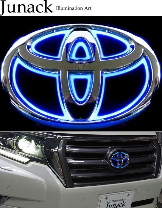 M s トヨタ 150系 ランドクルーザープラド 中期 2013.09-2017.08 Junack フロント LEDトランスエンブレム スリムライン ブルー ジュナック 社外 パーツ 部品 外装 カスタム 光る 150プラド LTE-T18