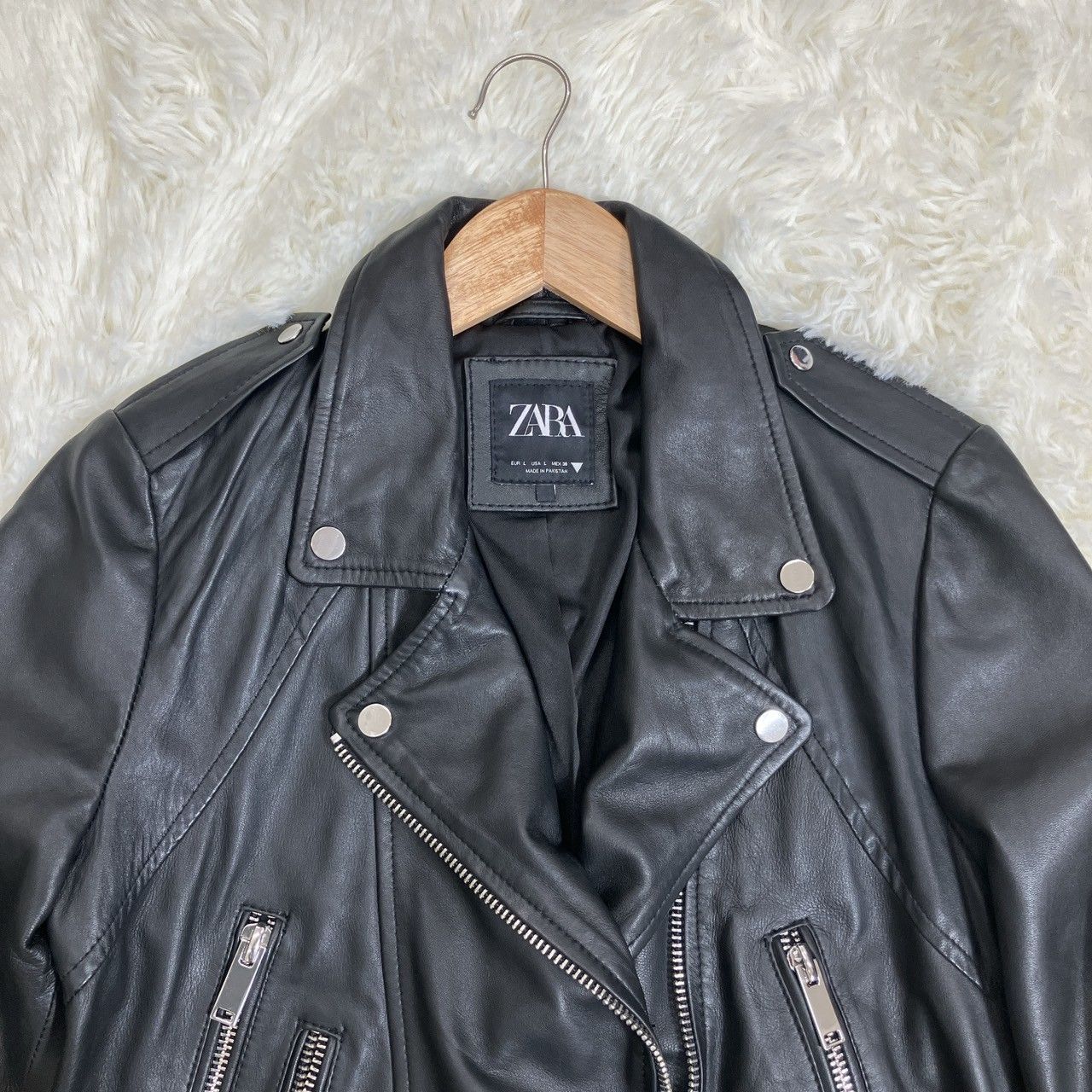 ZARA ラムレザー ライダース ダブル レザージャケット 黒 Lサイズ 