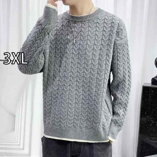 [3XL]メンズ  服  シンプル ファッション オシャレ 大人 かっこいい 大きいサイズ ストリート 紳士服 クルー ネック セーター 長袖 ファッション コート 秋冬 アウター 快適 ニット