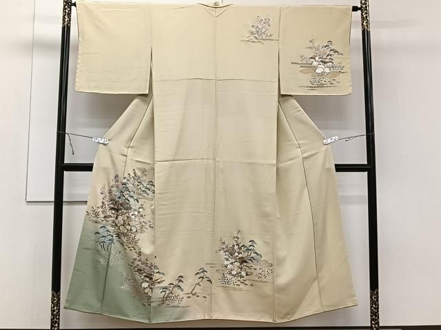 高級訪問着】 枝花文 暈し染め 銀彩 ロング丈 正絹 逸品✨No.64