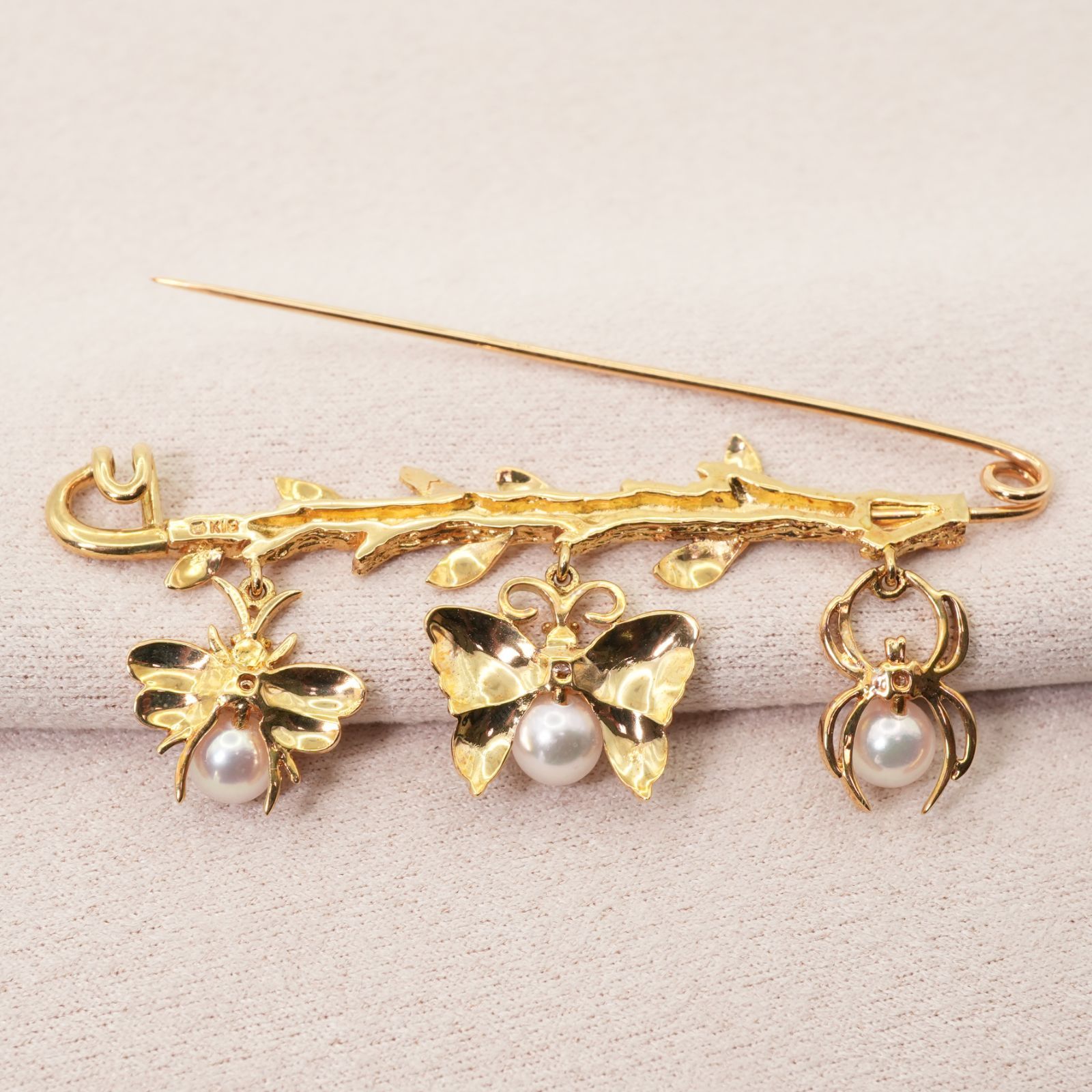 美品　ミキモト　ピン　ブローチ　K18 18金　蝶　バタフライ MIKIMOTO MIKIMOTO/ミキモト 蝶/バタフライ アコヤ真珠 約5.4mm