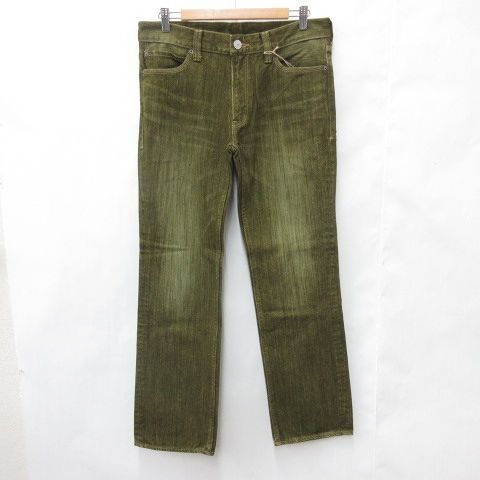 ランヘリ RANHERRI 尾州デニム BISHU DENIM パンツ デニム カラージーンズ ストレート ロング ビンテージ加工 カーキ グリーン 34 サンプル品
