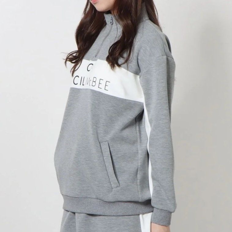  CECIL McBEE green バイ DBハーフジップスウェット ｸﾞﾚｰ Sサイズ トレーナー スウェット トップス