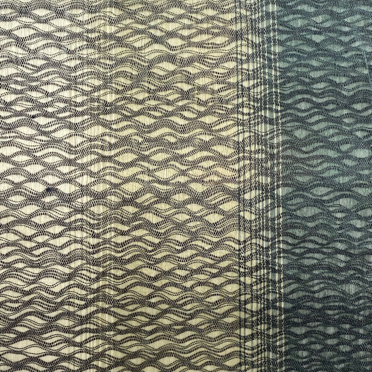 名古屋帯 秀品 幾何学模様 縞 灰緑 正絹