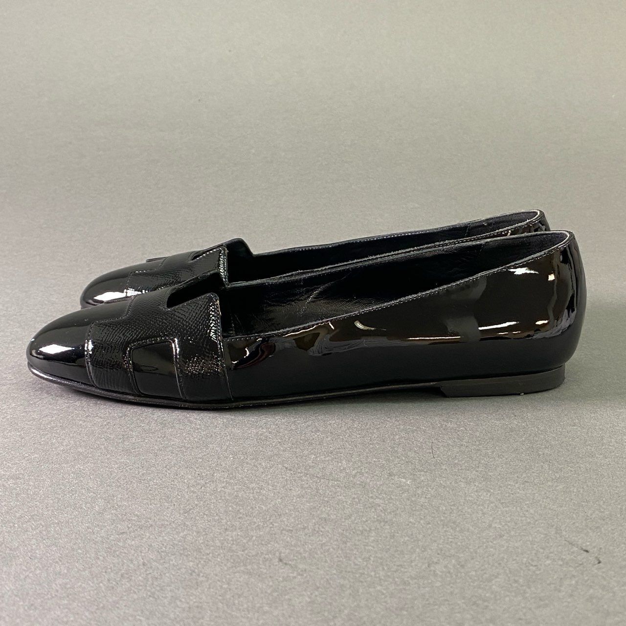 7a17 HERMES エルメス Hロゴ エナメルフラットシューズ 37