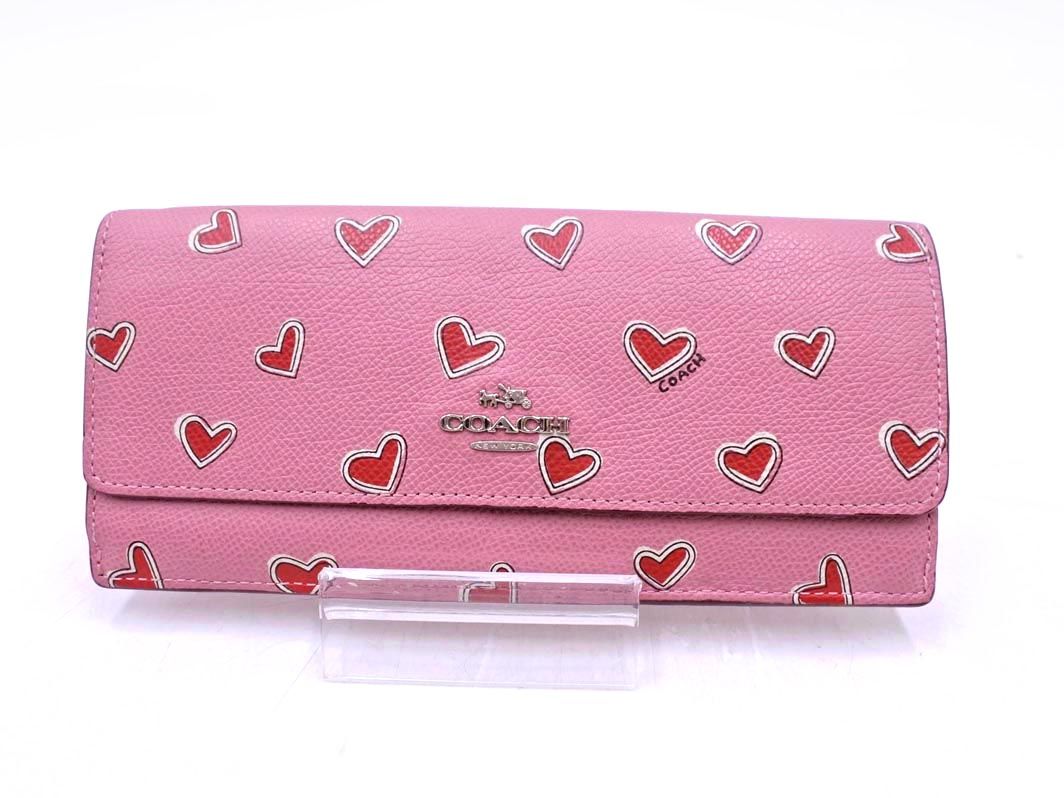 COACH　長財布　赤ピンク　可愛い❤️ 新品 COACH コーチ 長財布 ピンク＆レッド ラウンドジップ バイ