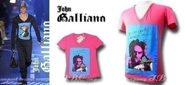 ☆galliano ジョンガリアーノ ☆ VネックプリントTシャツ ☆ピンク☆L 