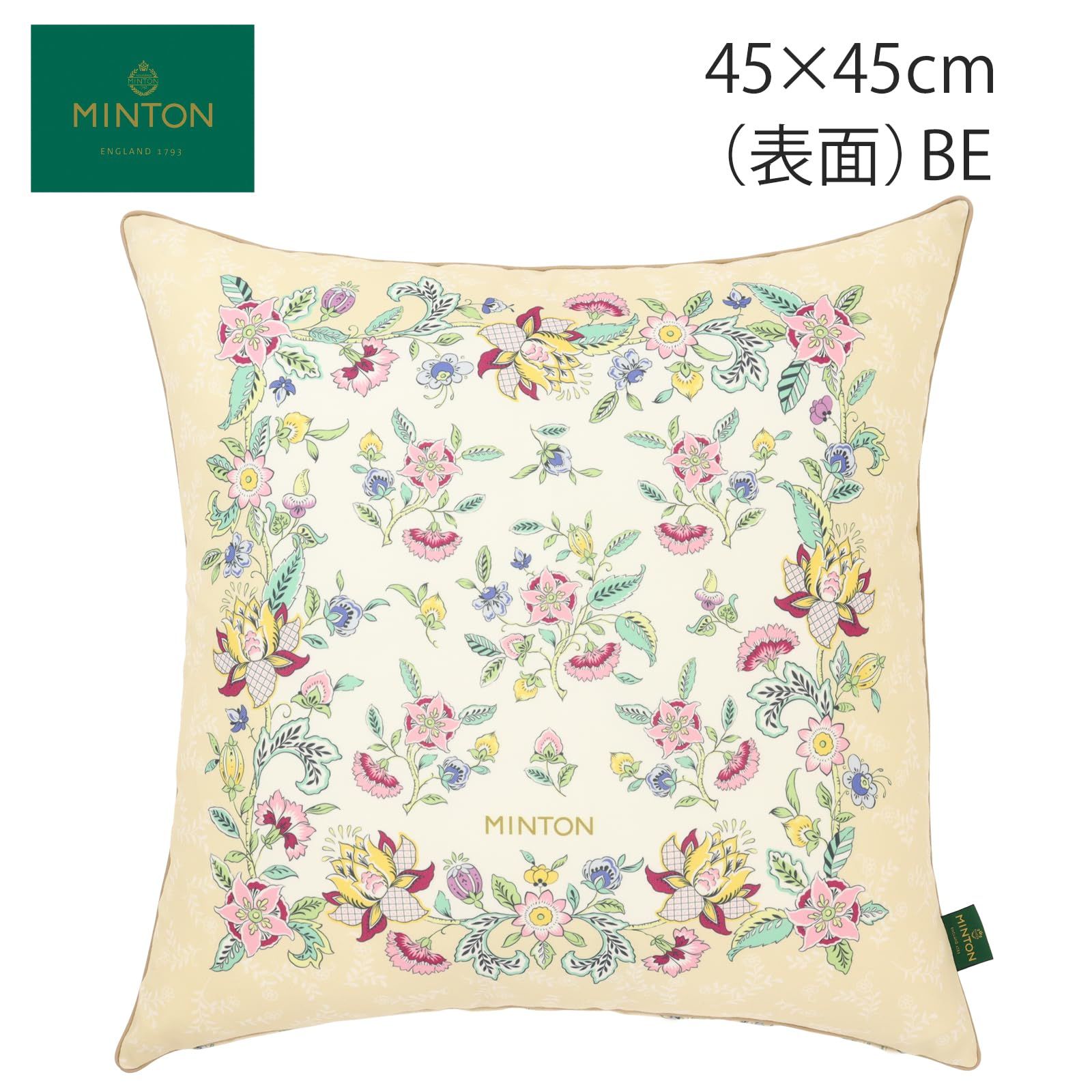 川島織物セルコン MINTON ミントン クッションカバー ハドンフラワーパネル ベージュ 45×45cm LL1242