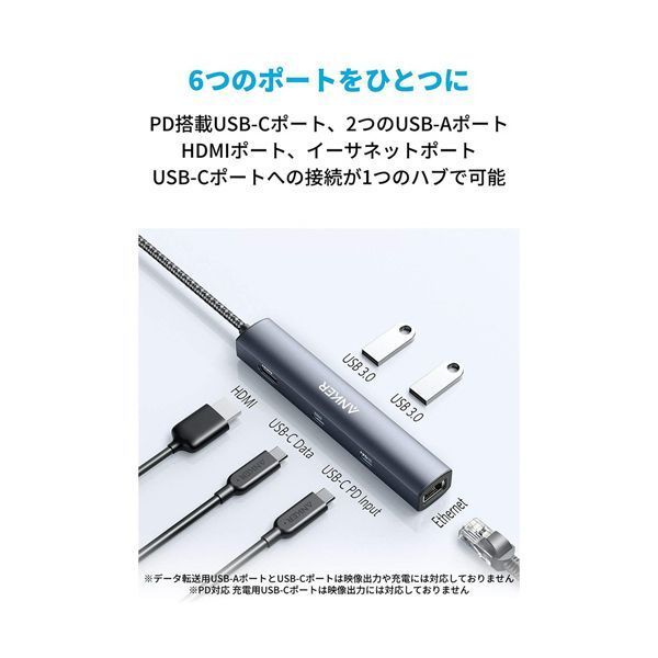 アンカージャパン ANKER PowerExpand 6-in-1 USB-C PD イーサネットハブ グレー A8365NA1 1個