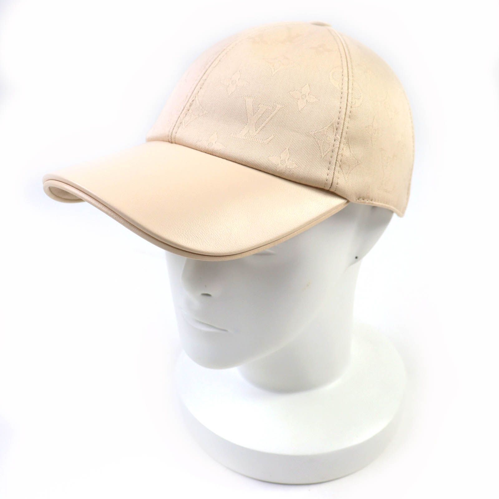 LOUIS VUITTON ルイヴィトン M7087L LV ファースト コットン100％ 裏地シルク100％ モノグラム レザー使い キャップ ベージュ 箱 保存袋付き イタリア製 レディース