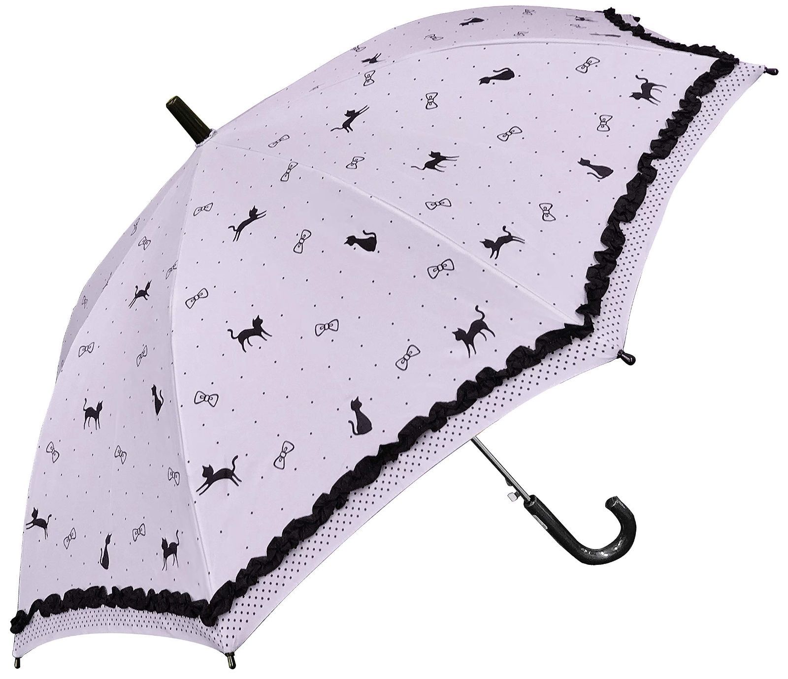 雨傘・猫リボン(パープル）_55cm 軽くて丈夫なグラスファイバー骨 猫 リボン 水玉 フリル付 かわいい 55cm ジャンプ傘 （パープル） Size:55cm_Color:雨傘・猫リボン(パープル） 軽くて丈夫なグラス