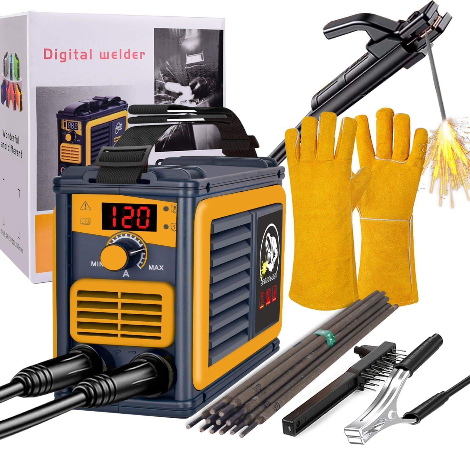 新品 EASYWELDER 真の電流120A 溶接機 10PCS溶接棒が付属 、IGBTデジタルディスプレイ 溶接機 100V、ホットアークスタートアンチスティック アーク溶接機、超軽量ミニポータブル 溶接機 家庭用、初