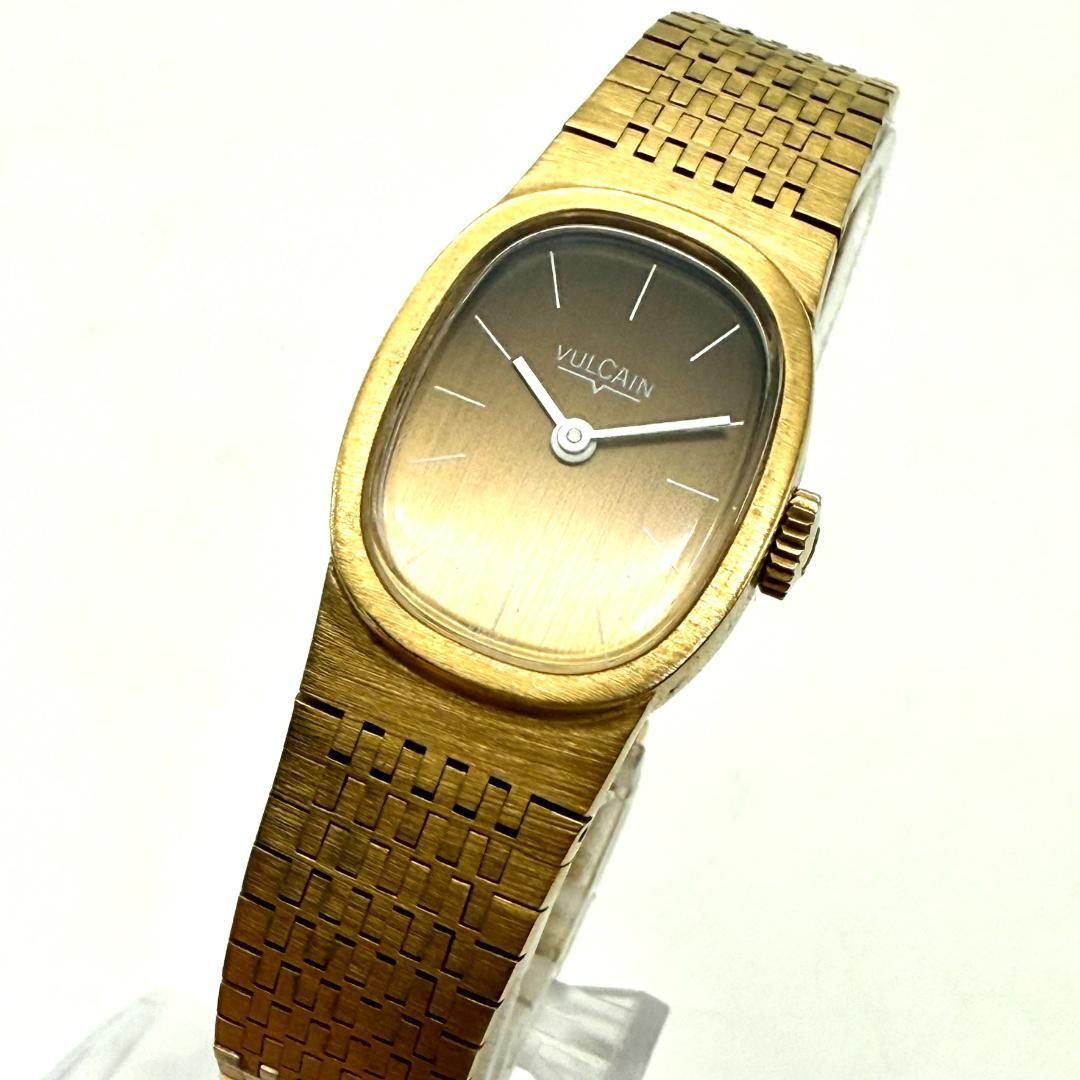 アンティーク VULCAIN バルカン 手巻き式 ゴールド オーバルケース メッシュベルト レディースウォッチ