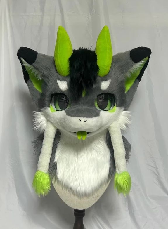 着ぐるみヘッド ドラゴン NO.156 緑 グレー 全頭ヘッド ケモノ ファースーツ ぬいぐるみ コスプレ コスチューム kigurumi