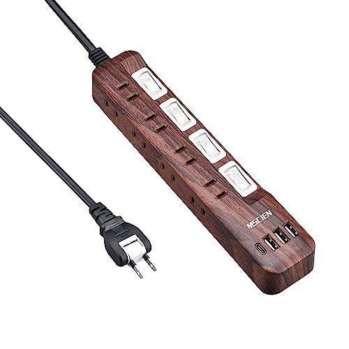 メサイン 延長コード 2m 電源タップ usb付き コンセント MSCIEN 雷ガード usb-c マルチ スイッチ たこあし分岐 oaタップ テーブルタップ スイングプラグ 壁掛け 木目調 ウォルナット