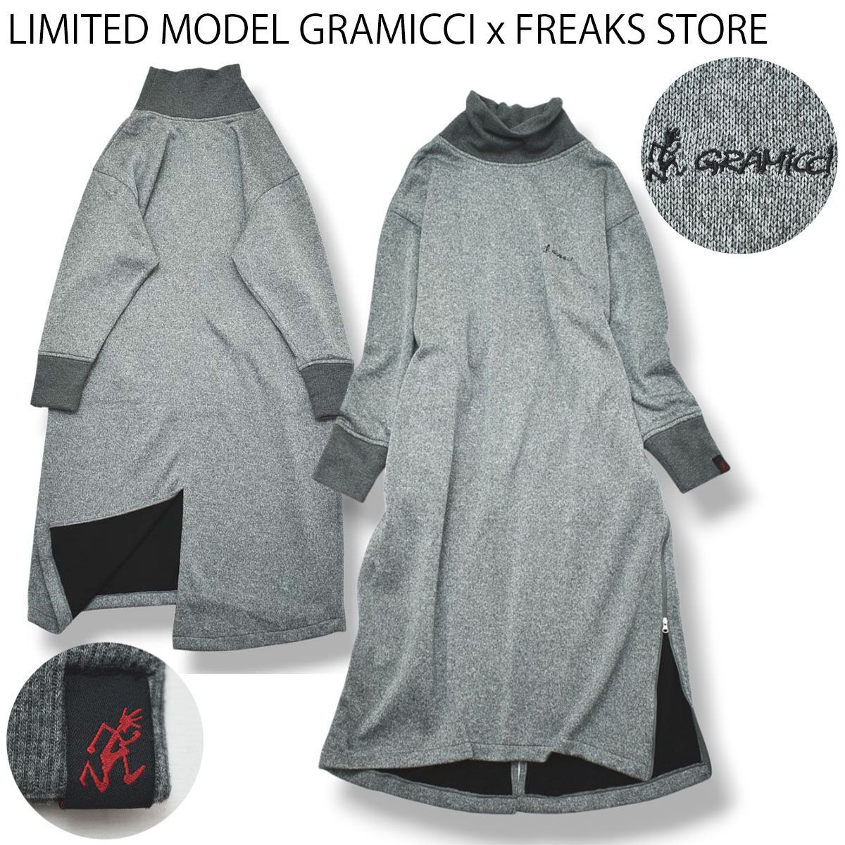 別注 LIMITED MODEL グラミチ Gramicci x フリークスストア FREAKS STORE ニッ トフリース ワンピース F グレー 灰 ロング丈 裏起毛 レディース 女性用