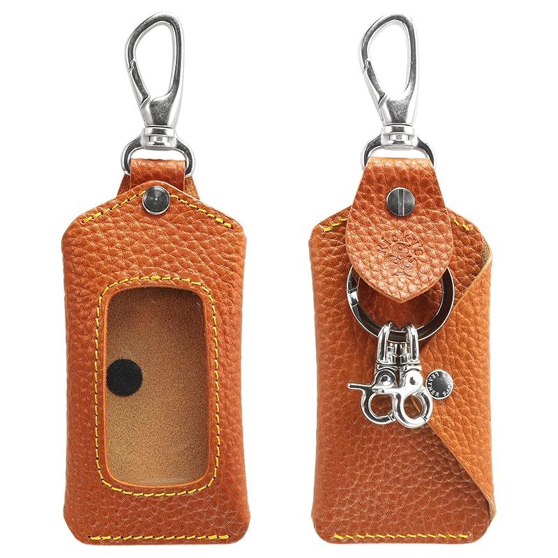 スマートキーバッグホルダー Lサイズ オイルしぼ キャメル Ricky s 単体 全機種対応 スマートキー クリア窓 窓付き キーケース キーレス ケース キーカバー 玄関扉 鍵 家 ドアキー YKKAP LIXIL 三協アルミ 本革 革 レザー 栃