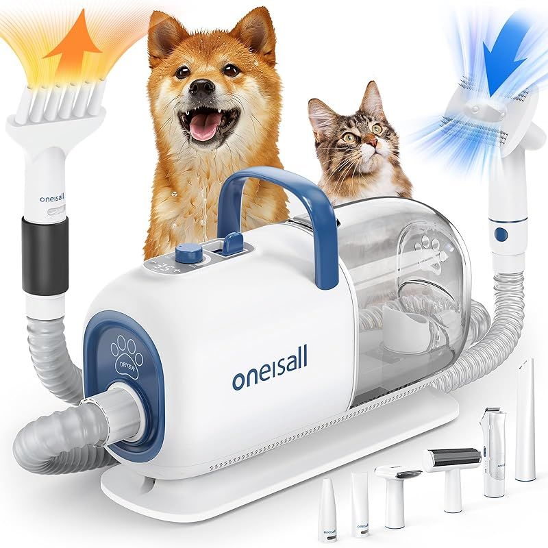 oneisall 8in1 ペットドライヤー-トリミング一体機 犬 ドライヤー グルーミング掃除機 ペットの毛 掃除機 犬用ドライヤー 犬 掃除機 ペット用ドライヤー1台8役 多機能ペット掃除機 多頭飼いケア 八つのアタッチメント 大風量 強力 犬ドライヤ