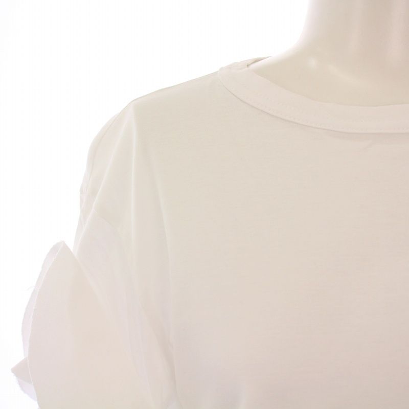 シーニュ Cygne Tシャツ カットソー 半袖 クルーネック ストレッチ フリル F 白 ホワイト /BB レディース シーニュ Cygne Tシャツ カットソー 半袖 クルーネック