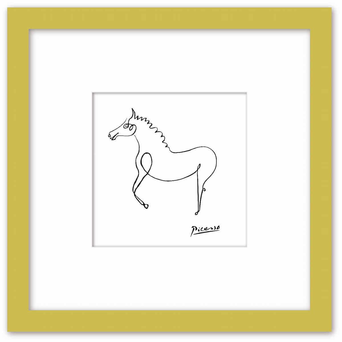 名画 ラインアート パブロ・ピカソ 署名入り Le cheval 馬 ナチュラルフレーム LLサイズ 額入り, image size:1200x1200