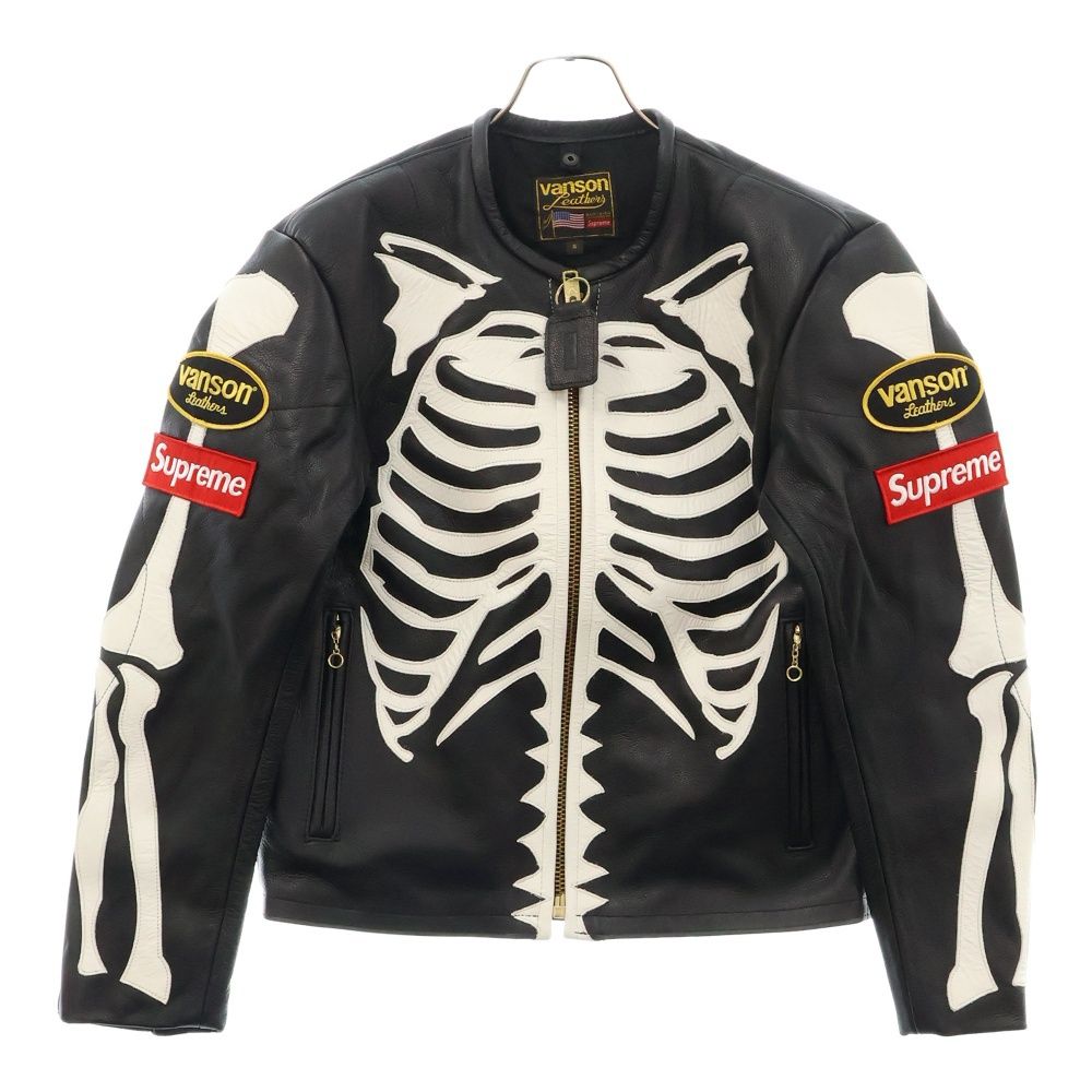 SUPREME シュプリーム 17AW×Vanson Leather Bones Jacket バンソン ボーンレザーレーシングジャケット ブラック