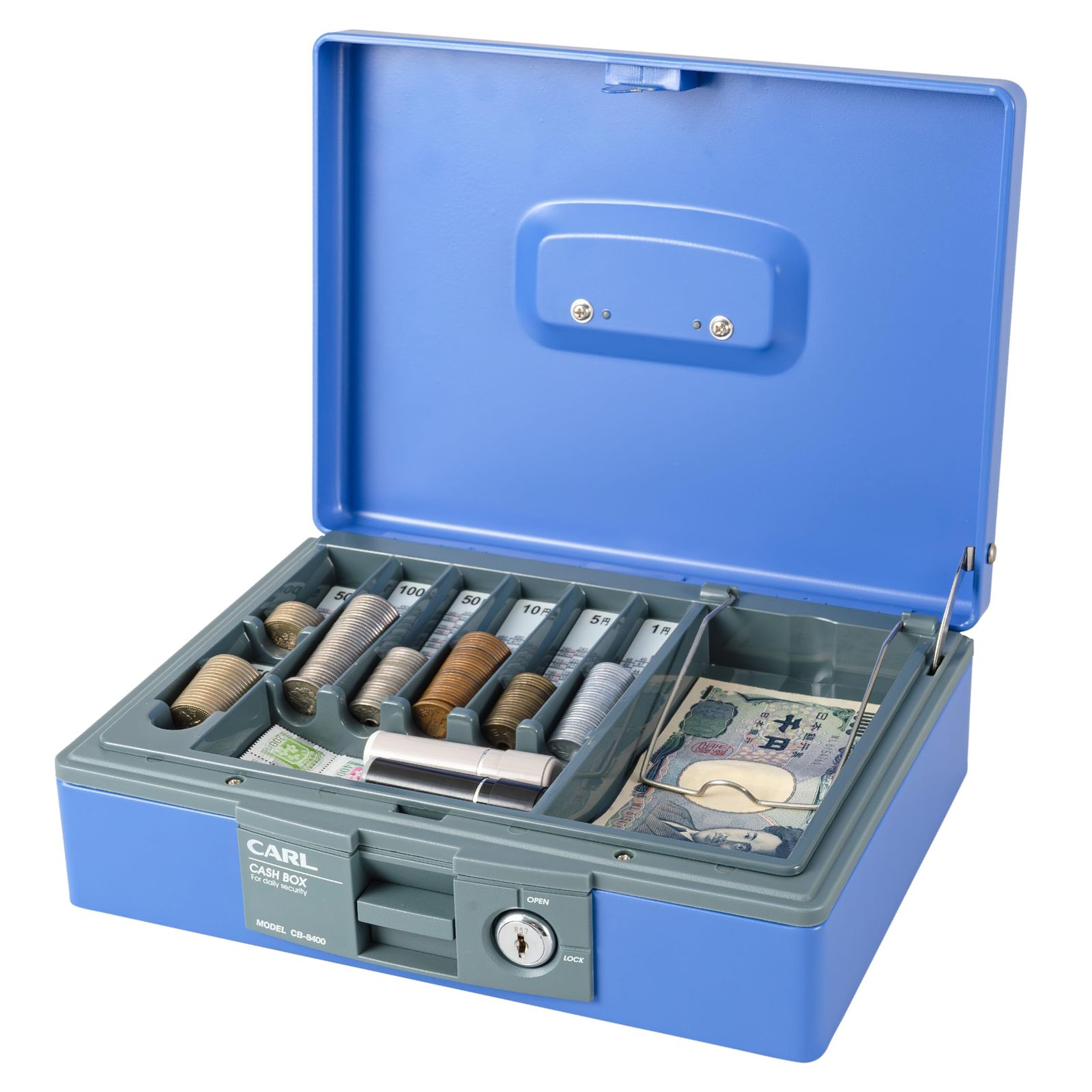【迅速発送】カール事務器 手提げ金庫 キャッシュボックス A5 ブルー CB-8400-B