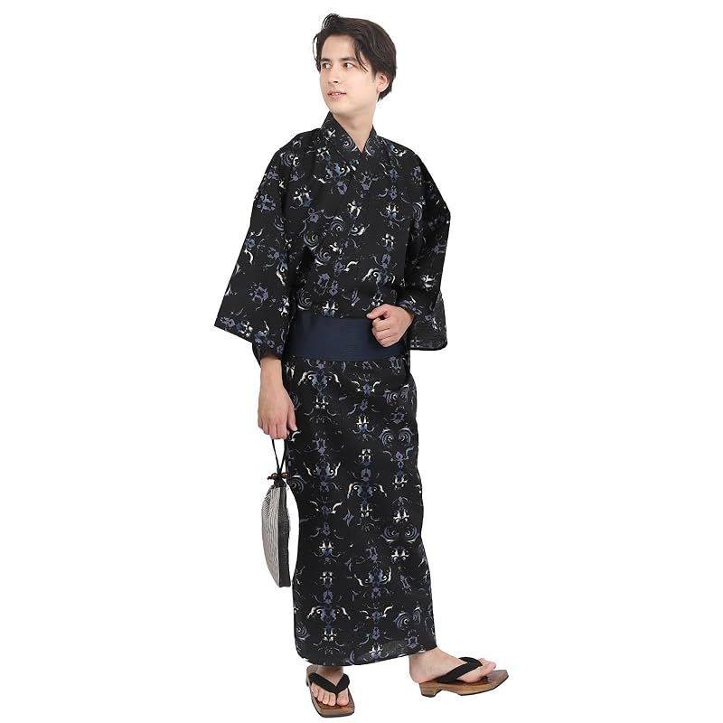 Fuuka 浴衣 3点 セット メンズ 綿浴衣 ワンタッチ帯 腰紐 LL XL サイズ z37-101