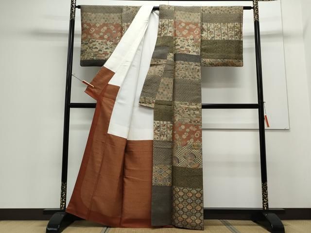 平和屋着物○上質な紬 作家物 型染め 横段吉祥文 正絹 逸品 CAAS9210th  