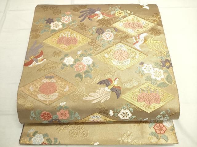 螺鈿細工 細密織 袋帯 鳳凰 鳥 正絹 六通 螺鈿細工 細密織 袋帯 鳳凰 鳥 正絹 六通