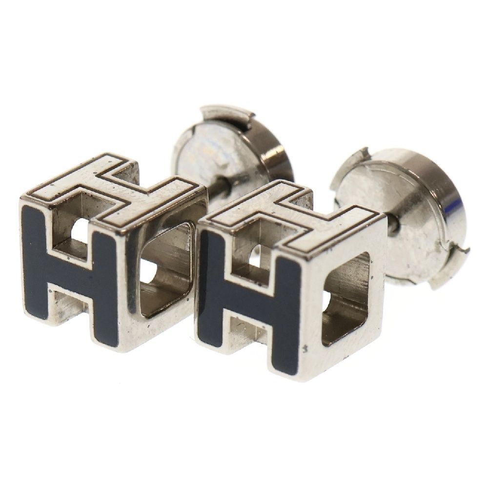 HERMES エルメス Hキューブ ピアス 黒 メタル シルバー金具 アクセサリー
