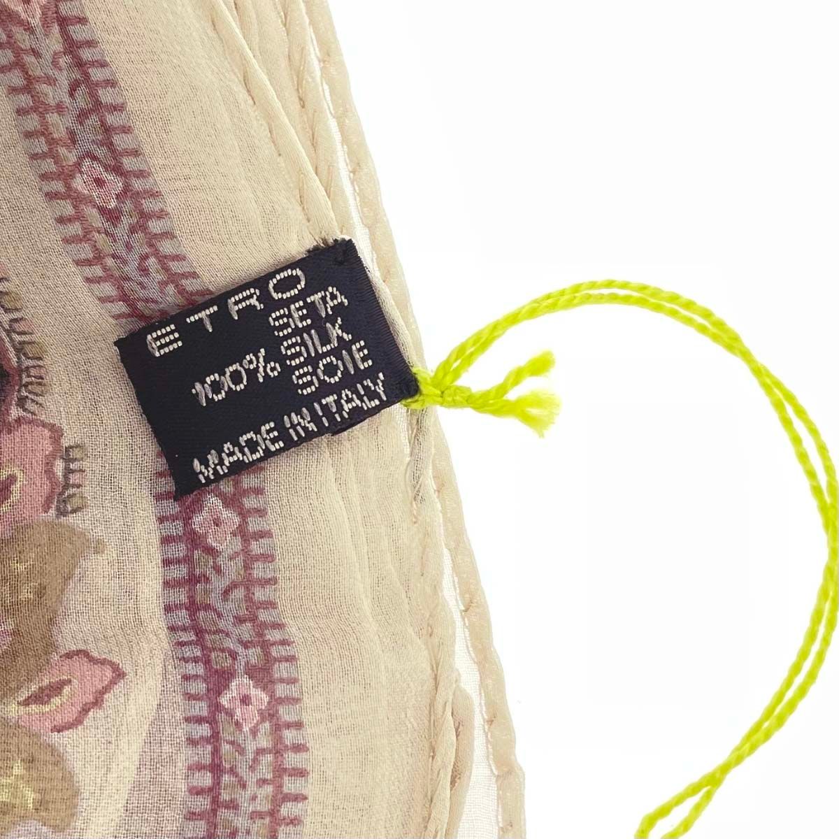 ETRO エトロ ストール ペイズリー柄 シルク100％ ベージュ レディース