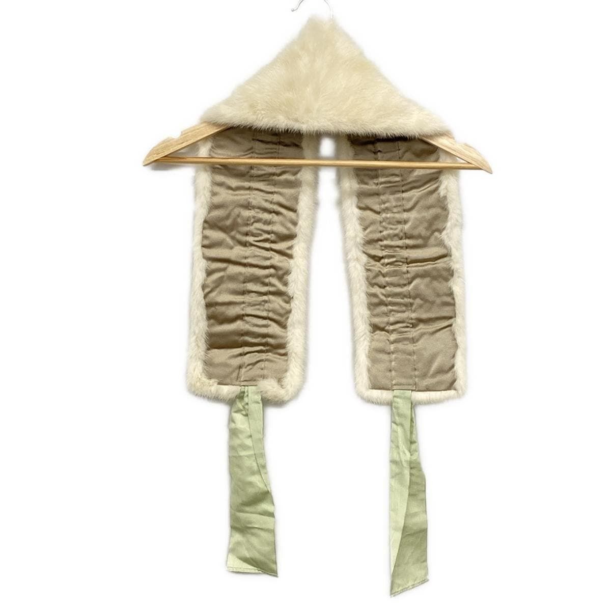 Faviora ファビオラ マフラー - アイボリー×ライトブラウン×ライトグリーン シルク ミンク