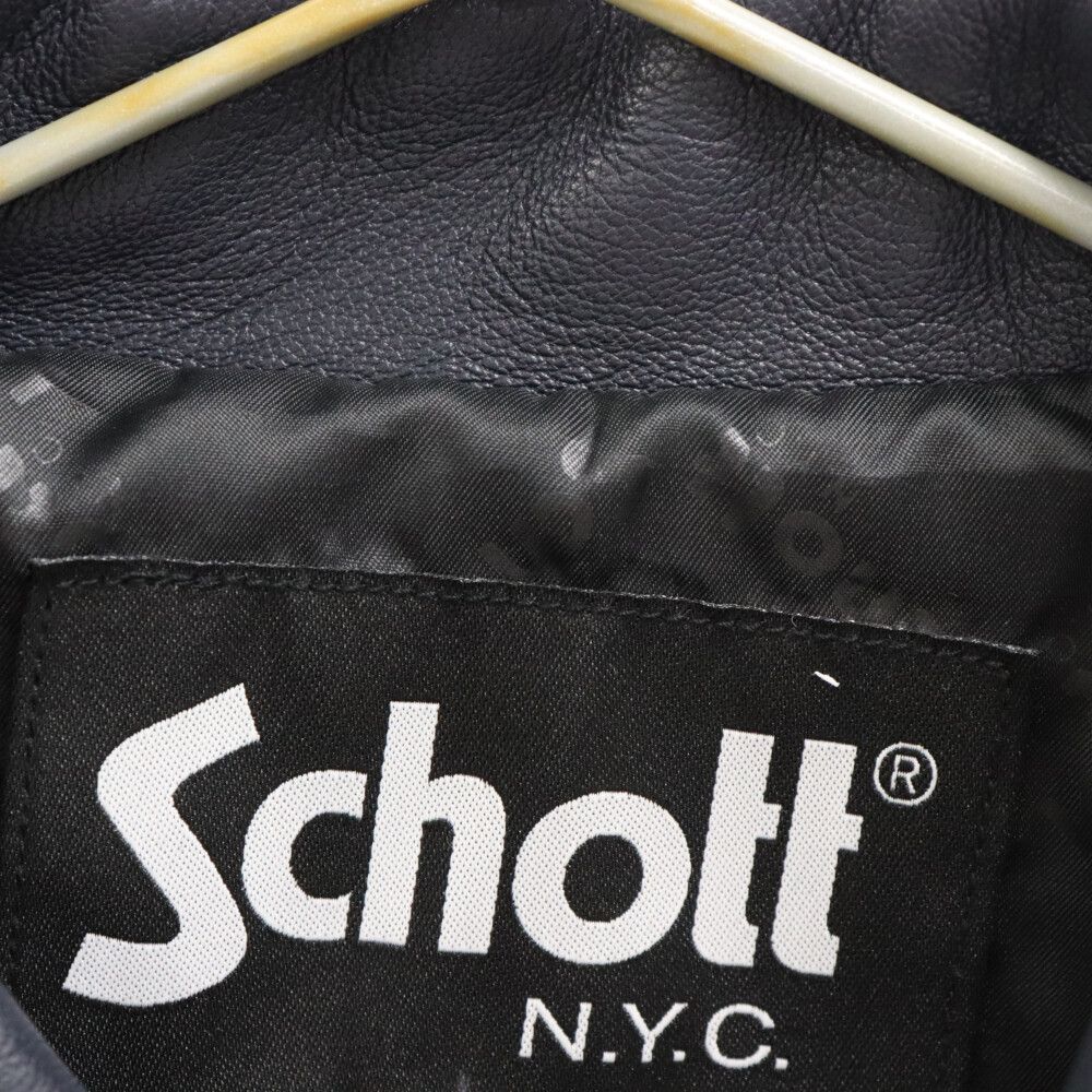 SCHOTT (ショット) LAMB LEATHER PATCH POCKET LS SHIRT ラムレザーパッチポケットロングスリーブシャツ  ロゴ刺繍レザーシャツ レザージャケット ネイビー 3111045 - メルカリ