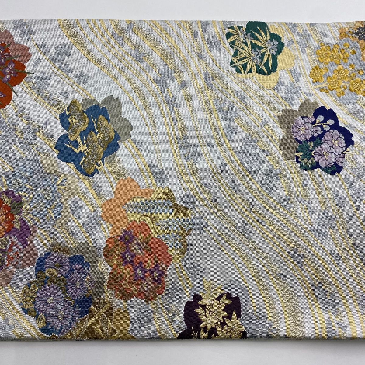 【新品】正絹　袋帯　桜柄　既製品 袋帯 美品 秀品 落款 桜 草花 灰色 六通 正絹 【中古】 - メルカリ