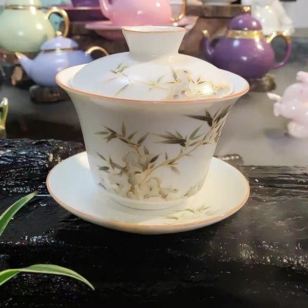 景徳鎮 青花宝相三才蓋碗 茶碗 煎茶器 茶道具 蓋碗 景徳鎮