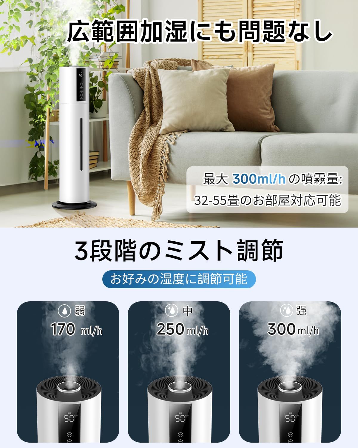 G max 加湿器 大容量 8L 48時間連続稼働 超音波加湿器 アロマ対応 上から給水 床置きタワー式 最大噴霧量300ML|H 静音35dB以下 定湿機能 12H切タイマー 3段階加湿量 空気清浄機 除菌 吹出し口360°回転 湿度センサー 加 WWW_OLIVIERBERNSTEIN_COM