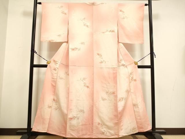 平和屋着物▽上質な小紋 単衣 地紋起こし 手描き 笹文 暈し染め 正絹