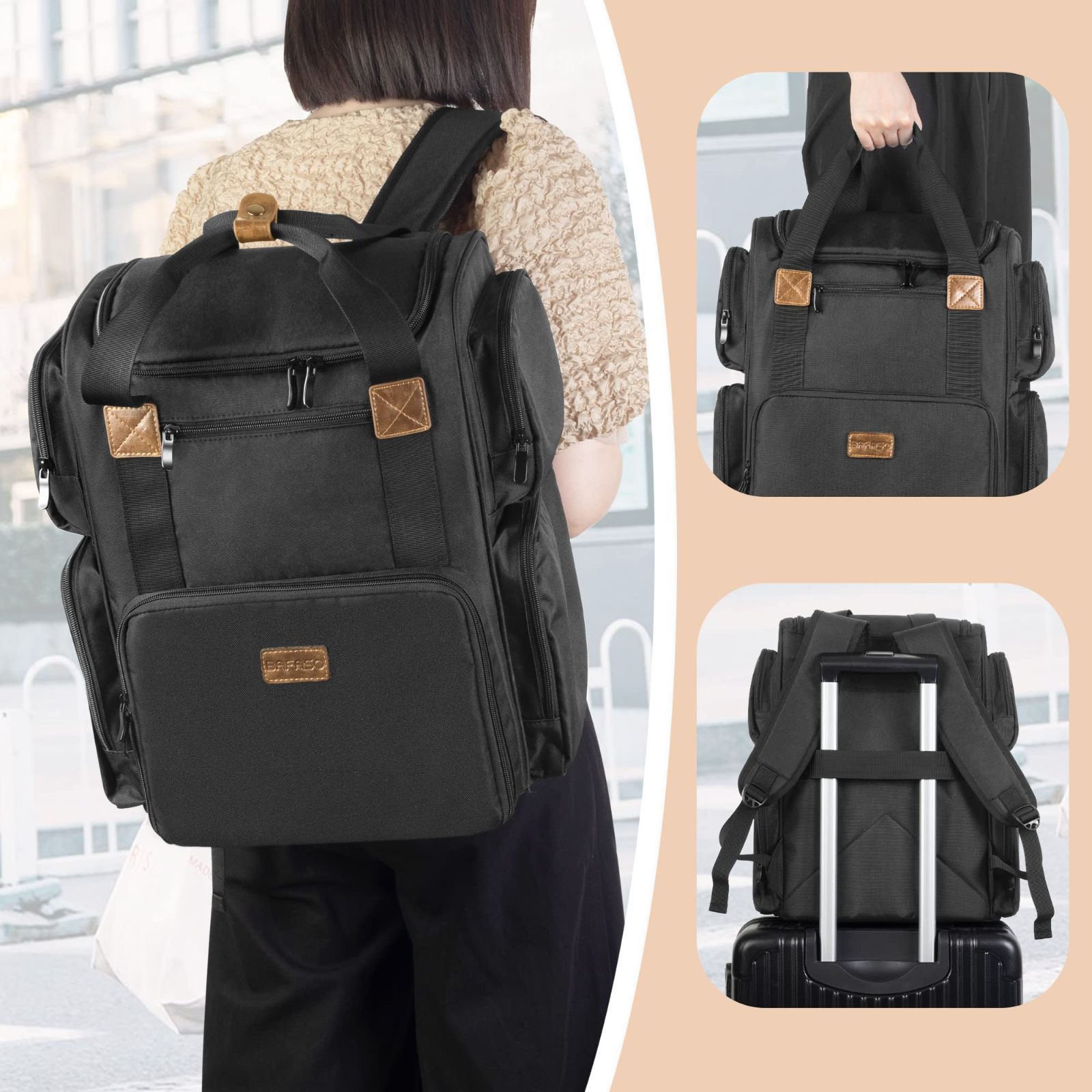 数量 ネイル道具 ネイルライト プロ 収納 大容量 70ボトル用 15 ml 3 WAY リュック マニキュアケース 黒 BAFASO