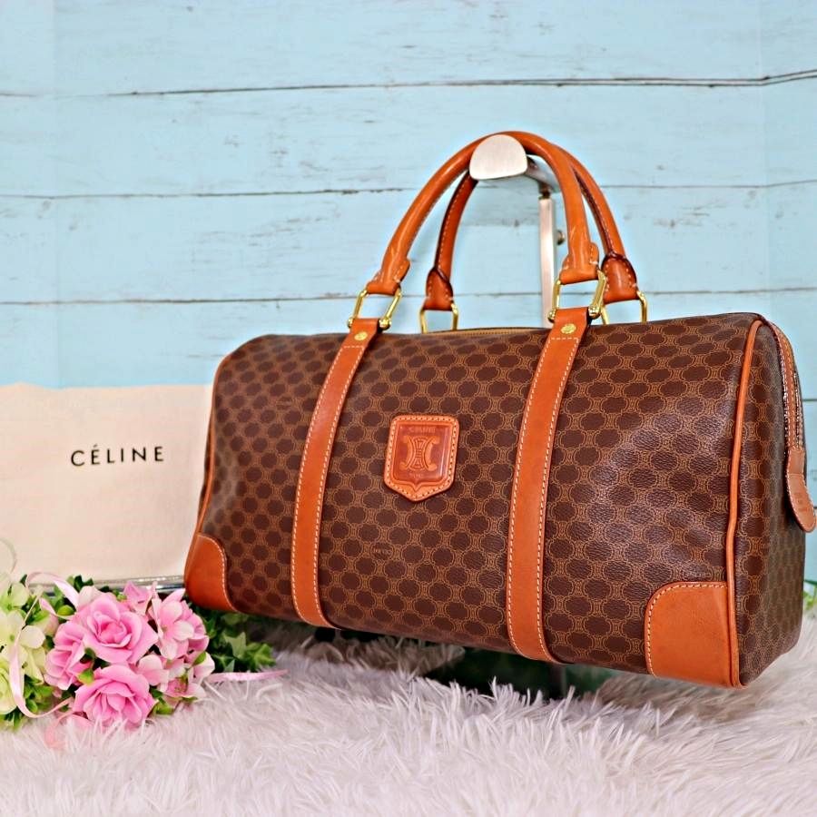 CELINE オールドセリーヌ マカダムボストンバッグ トリオンフ ブラウン