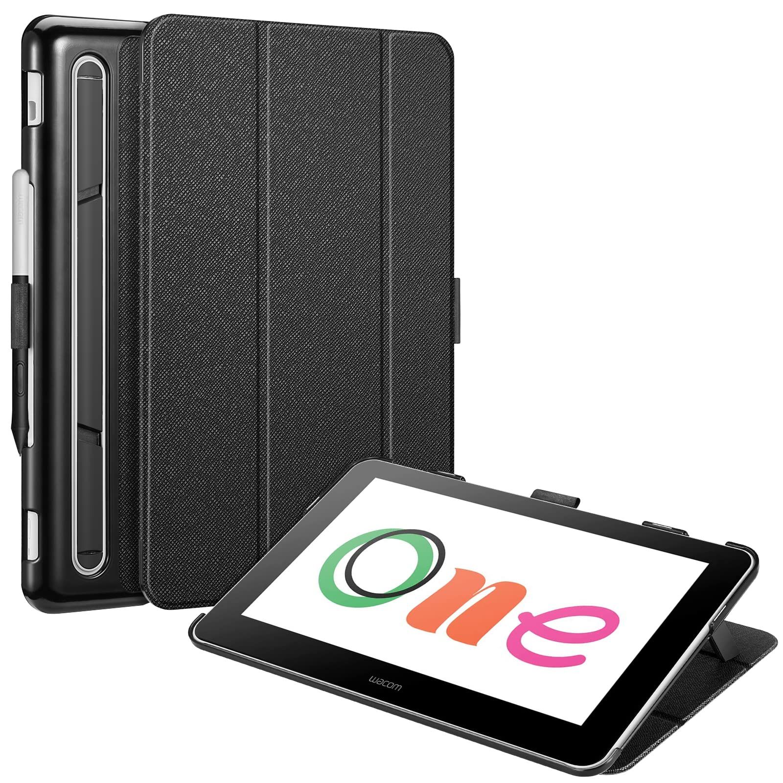 Fintie Wacom One ドローイングタブレット用ケース 13.3インチ 三つ折りスタンド 軽量 スリム シェル 保護カバー Wacom One ドローイングタブレット用 ブラック [ブラック]