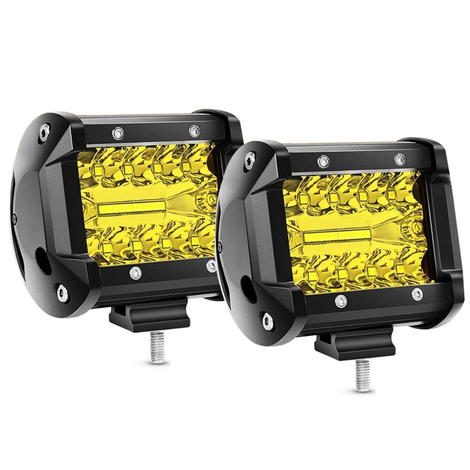 【人気商品】イエロー バイク フォグランプ 作業灯 led 4インチ 角形 60W LED ワークライト Chelhead 12V-24V対応 汎用 車外灯 補助 農業機械 2個セット