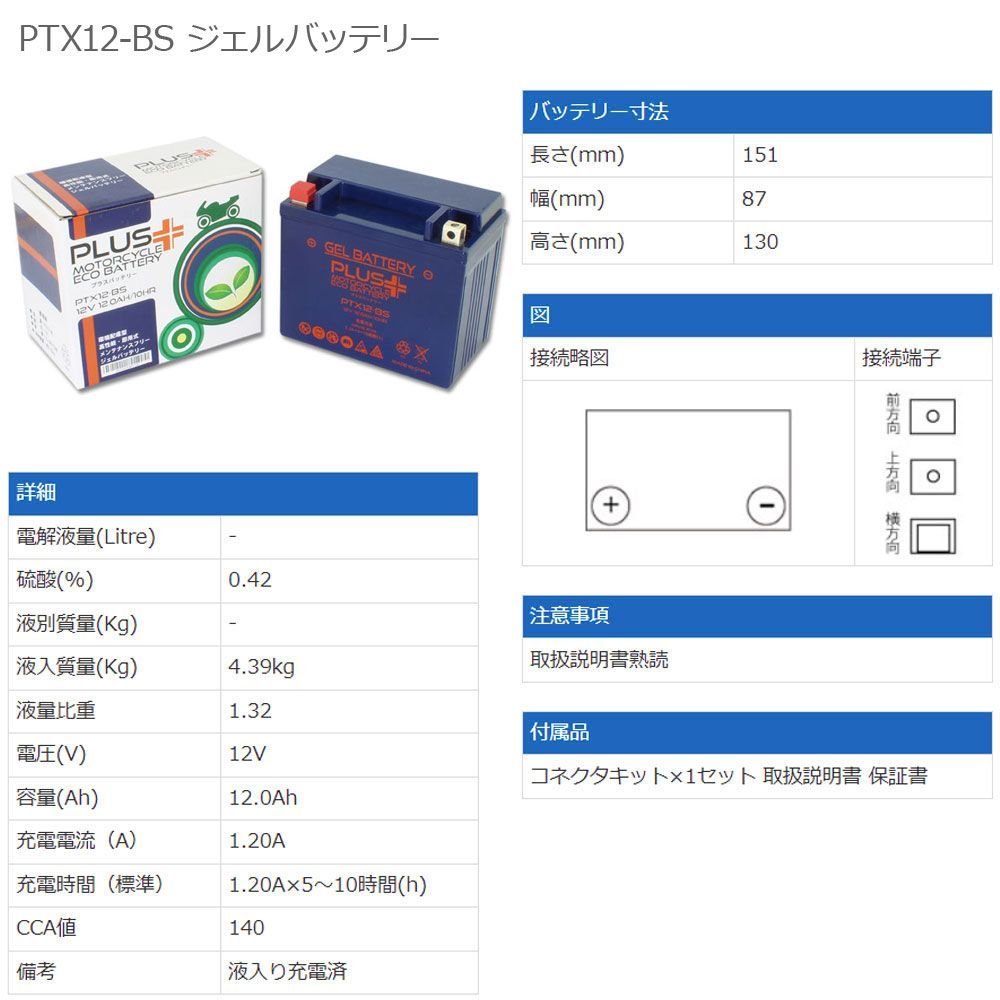 充電済み すぐ使える ジェルバッテリー YTX12-BS FTX12-BS DTX12-BS