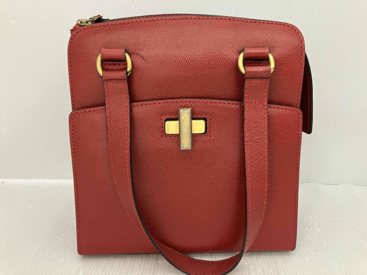 CELINE セリーヌ M94 ロゴターンロック ハンドバッグ レッド ヴィンテージ