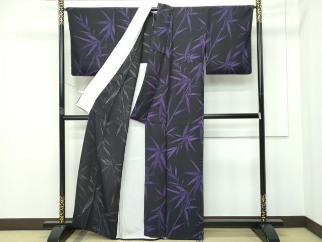 平和屋本店■極上　染織作家　染織デザイナー　大島明　小紋　単衣　笹竹文　反端付き　逸品　未使用　CZAA2595s5 平和屋本店▽極上 染織作家 染織デザイナー 大島明 小紋 単衣 笹竹文