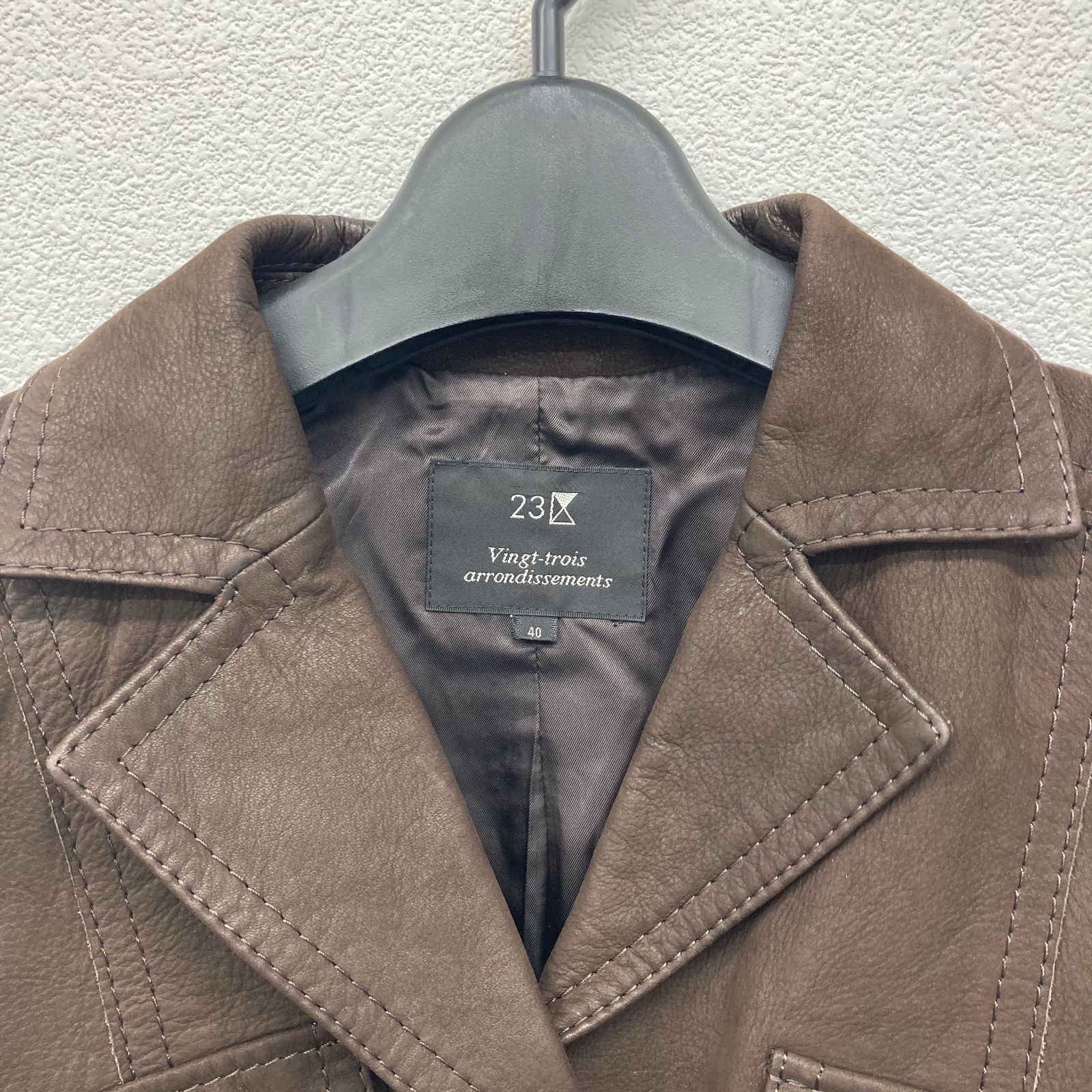 23区 レザージャケット 袖ニット ブラウン サイズ40 切り替え デザイン