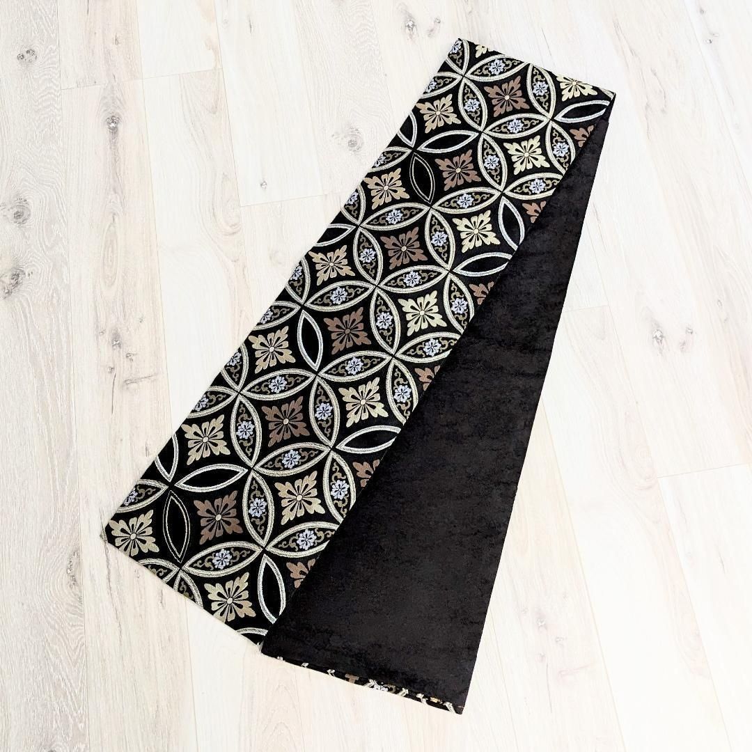 新品・仕立て上がり】袋帯 黒 ブラック 七宝 全通 ポリエステル kb32