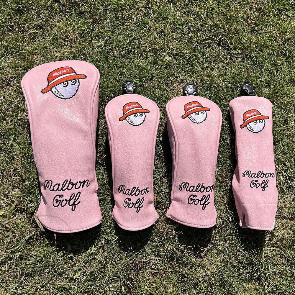 新品4点セット Malbon Golf マルボンゴルフヘッドカバーピンク色 マル